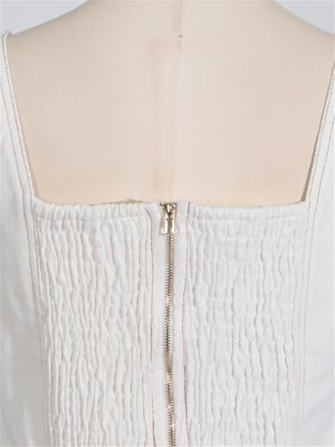 Women Spliced Button Two Piece Set Square Collar Sleeveless Short Tops High Waist A Line Long Skirts Suit3