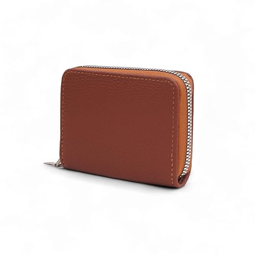 Image of VEMILIO Vegan Leather Zipper Wallet for Men & Women | 9 Card Slots | 2 Cash Compartments | Stylish Slim Credit Card Holder Purse | Travel Friendly Compact Wallet Gift for Boys Girls (Tan)