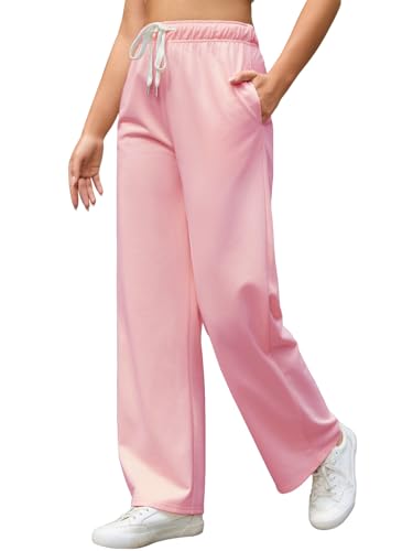 Image of Vorvowry Women Tracksuit Bottoms High Waist Wide Leg Joggers with Pockets Ladies Jogging Bottoms Casual Loose Fit Sweatpants Womens Straight Leg Lounge Trousers Pink S