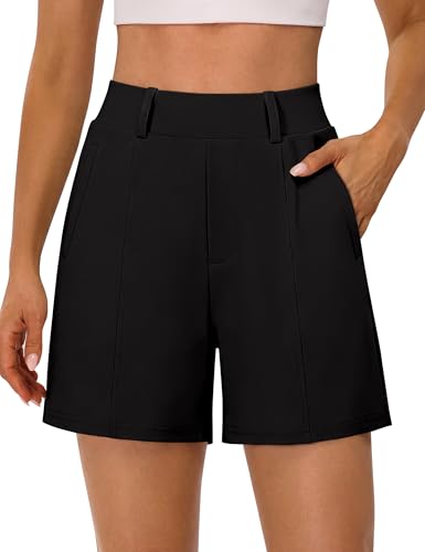 BMJL Athletic High Waisted Shorts Pleated with Pockets 4.5 Workout Shorts for Women Moisture Wicking(S Black)