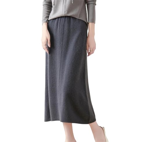 Women Merino Wool Skirt Mid Seam A-Line Elastic Waist Autumn Winter Soft Knit Skirt