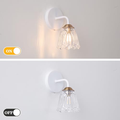 Image of Vintage Hardwired Wall Sconce Set of Two, Small White and Gold Sconces Wall Lighting with Clear Glass, G9 Bulbs Wall Light Fixture Decor Set of 2, Wall Mount Lamp for Bedroom Bedside Mirror Hallway