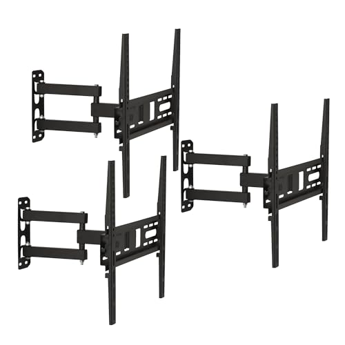 Image of BonKaso Heavy Duty Full Motion TV Wall Mount Bracket for 20 to 55 Inch LED /LCD /OLED TVs | Dual Arm Articulating, Swivel & Tilt Adjustable TV Wall Stand | Supports Up to 35kg | Black | Pack of 3