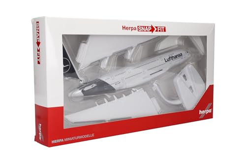 Herpa Snap-Fit Model Airplane Airbus A380, Lufthansa Double-Decker, Miniature in Scale 1:250, Collector's Item, Model with Base, Plastic - Image 5