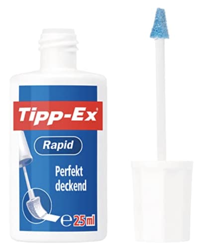 BIC 8871661 Tipp-Ex Rapid, 2 x 25 ml Korrekturflüssigkeit, Korrekturfluid mit Auftragsschwämmchen für präzises Ausbessern