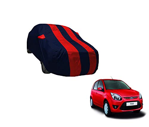 Image of Auto Hub Car Cover Compatible with Ford Figo with Weather Proof, Mirror Pocket, Triple Stitched, Figo Car Cover- Navy-Red