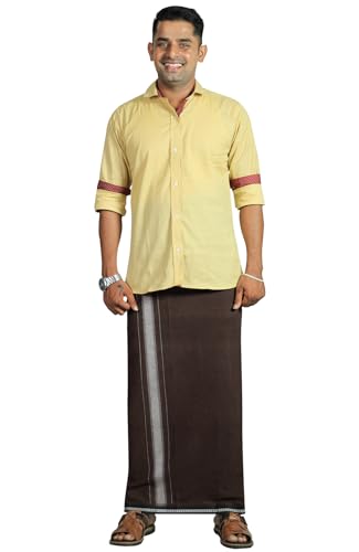Image of PRAKASAM COTTON Velcro Pocket Dhoti | Thalapathi Border Readymade Cotton Kerala Mundu for Men