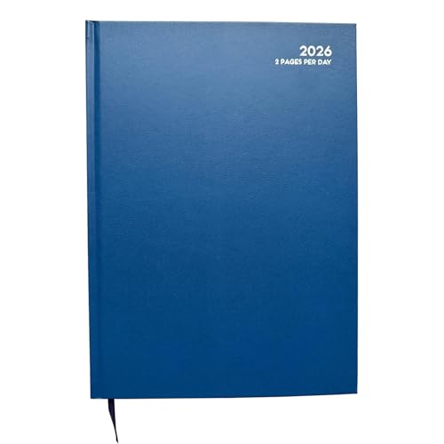 Image of MantraRaj 2026 A4 Hardcover 2 Pages Per Day Diary Classic Diaries Appointment Year Planner Office Hardback Desk Diary Calendar Organiser For Business, Office, Home, Traveling, Organization (Blue)