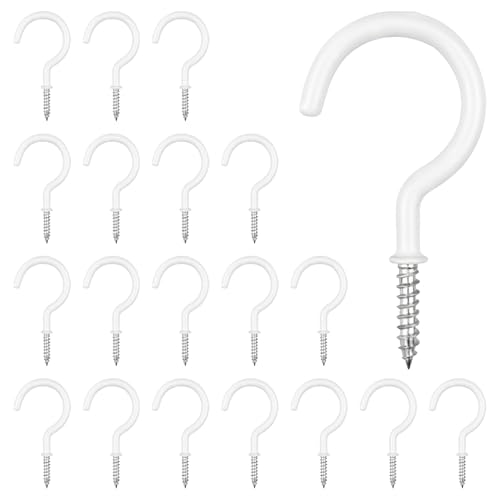 TAOBWN 20 Pack Carbon Steel Screw-In Hooks with White Vinyl Coating for Hanging Plants Lights Kitchen Utensils Indoor and Outdoor Use