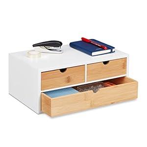 Relaxdays Schreibtisch Organizer Bambus 3 Schubladen
