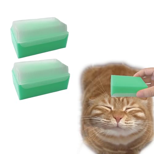 2PC Soft Cat Brush for Grooming - Gentle Cat Tongue Brush with1300+Barbed Serrations, Brushes for Sensitive Cats-Lightweight, gentle, Perfect for Daily Grooming&amp;Enhancing Bonding (Green)