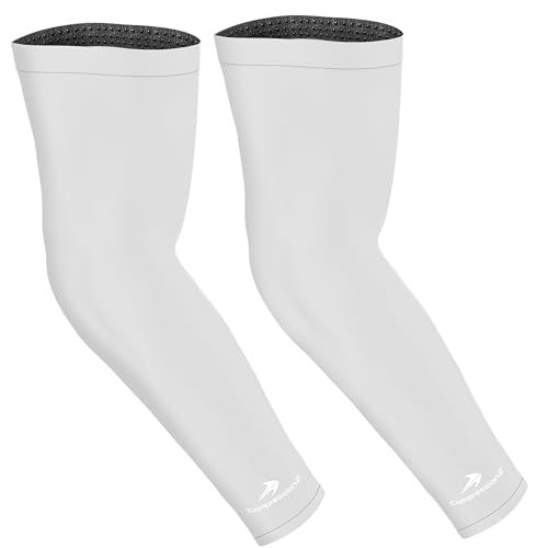 CompressionZ Compression Arm Sleeves for Men & Women| Cooling UV Sun Protection Elbow Pain Relief for All Sports and Recovery White: Pair Medium