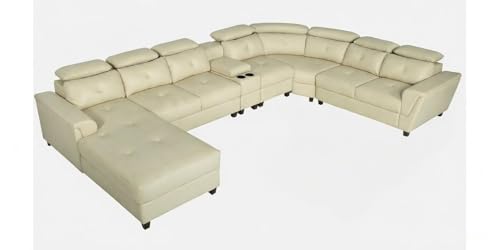 Image of Mishel 12 Seater Sofa Set for Living Room | Sectional U Shaped 12 Seater Sofa with Storage & Cupholder (Cream Leatherette, LHS)