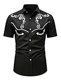 BEAUDRM Men's Vintage Western Cowboy Shirt Graphic Country Shirts Short Sleeve Retro 70s Hippie Top Cowboys Costume Black Large