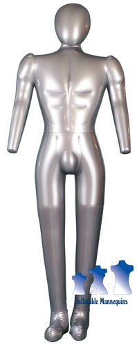 Inflatable Male Mannequin, Full-Size with head & arms Silver