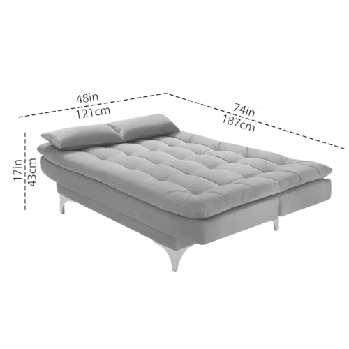 Image of Casaliving Danny Sofa Cum Bed for Living Room Premium Fabric Sofa New 3 Seater Sofa Cum Bed Velvet Fabric with 2 Cushions (Grey) Suitable for All Indoor Sofa Set