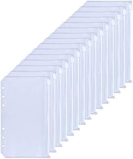 HAUTOCO 15PCS A6 6-Holes Punched Binder Pockets Money-Saving Cash Envelopes with Zipper Loose Leaf Bags Folder Organizer for A6 Budget Binder
