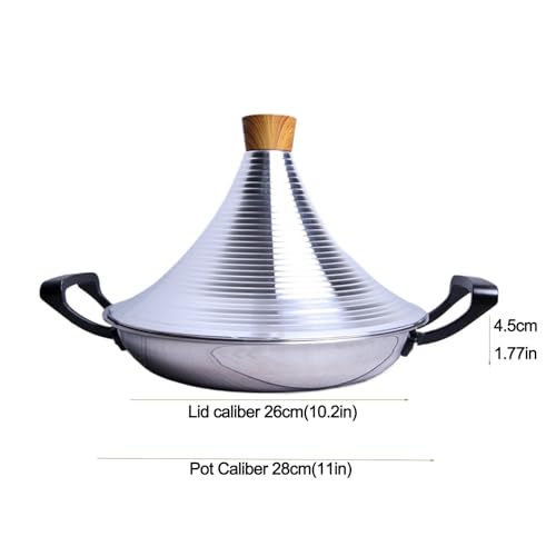Olla para tajín marroquí de Hierro Fundido, Olla para tajín marroquí de Acero Inoxidable para cocinar, Plancha Coreana con Tapa cónica, tajín Compatible con cocinas de inducción, vajilla de