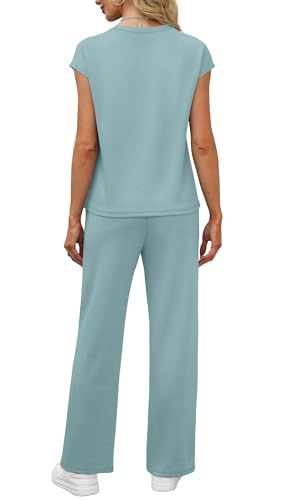 Image of WIHOLL 2 Piece Sets for Women Casual Summer Travel Vacation Outfits Cap Sleeve Lounge Set