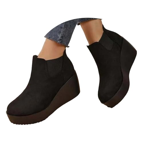 Botas retro con puntera redonda, tacón grueso y plataforma baja casual