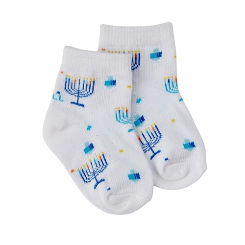Image of Rite Lite Chanukah Baby Socks | Size 12-24 Mos. Menorah & Dreidel Holiday Accessories | Cozy Hanukkah Socks | Jewish Festival of Lights Hostess Gift & Party Decorations