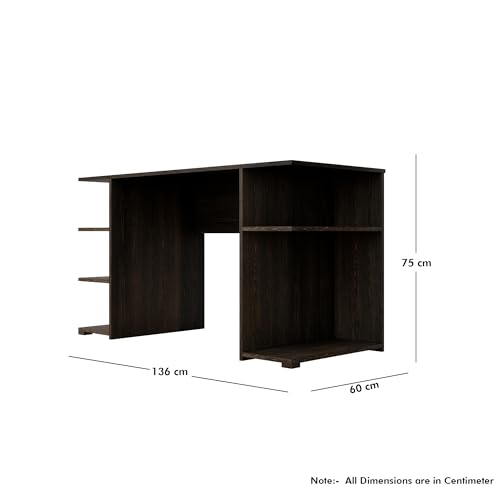 Image of Bniture Wooden Study Table for Home | Engineered Wood Study Table with Side Shelf Storage | Multi Purpose Computer Desk for Writing & Study | Laptop Table for Study Room & Workstation | Flower Wenge