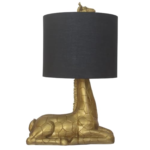 Britalia Gold Resin Sitting Giraffe Sculpture Vintage Table Lamp with Black Cotton Drum Shade | 48cm Height | 1 x ES E27 Lamp Bulb Required | UK Approved | High Definition Safari Scene