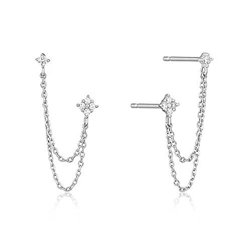 Boucles D'oreilles Femme Argent 925 avec Chaîne Zircon Cubique - Hypoallergénique