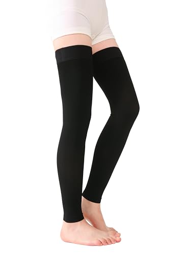 Image of TOFLY Medical Thigh High Compression Stockings Footless for Women & Men, Opaque Support Hose, 20-30mmHg Graduated Compression Socks with Silicone Band for Varicose Veins, Edema, DVT, 1 Pair Black S