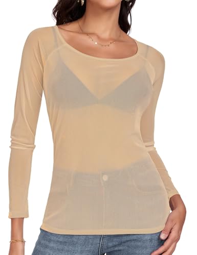 Women Mesh Tops Sheer Shirt Long Sleeves T-Shirt Clubwear Party Sexy Tees3