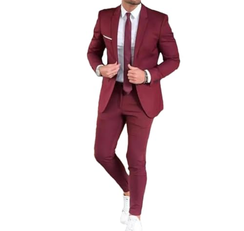 Men Slim Fit Groom Tuxedo Business Wedding Blazer and Pants Suit Two Piece Set Formal Party Outfit