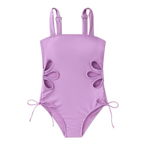 Image of Girls Swimsuit One Piece Bathing Suit Adjustable Straps Solid Color Cut Out Butterfly Girls' Swimwear for 7-14Y