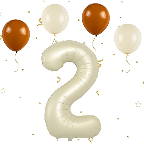 Luftballon 2. Geburtstag Zahl 2 Cremeweiß, XXL Riesige Folienballon in 40"-101cm Geburtstagsdeko, Ballons Zahl Deko Helium Ballons für Mädchen Junge Geburtstag Hochzeit Jubiläum Party Dekoration Cover