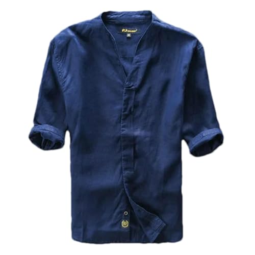 Chemise d'été décontractée en lin homme à manches courtes et boutons cachés