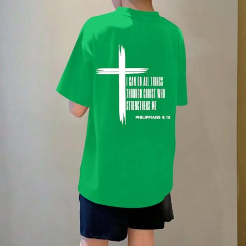 Image of KEEVICI Boys Christian Graphic Tees God Jesus Shirts for Kids Cross Faith Bible Verse Inspirational Religious Cotton T Shirt