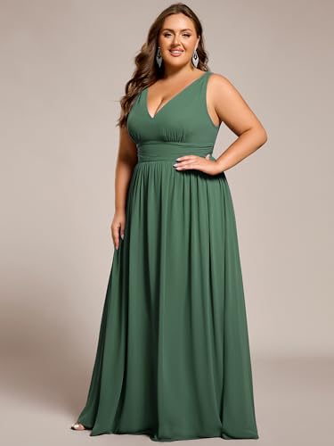 Image of Ever-Pretty V Neck Sleeveless Pleated Chiffon Maxi Plus Size Formal Dress for Women Bridesmaid Dresses 09016-DA