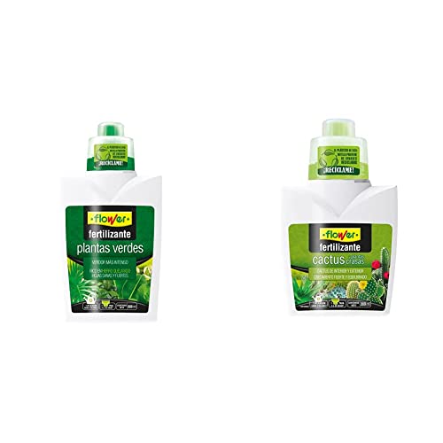 Flower Fertilizante Líquido Plantas Verdes, 500 ml & Fertilizante Líquido Cactus y Plantas Crasas, 300 ml