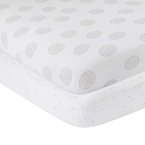 Image of Ely’s & Co. Crib Sheets, Baby Boy/Girl Fitted Crib Mattress Sheet Set, 2 Pack, 100% Jersey Knit Cotton, Infant and Toddler Nursery Bedding, Grey Dottie Print, 28” x 52”