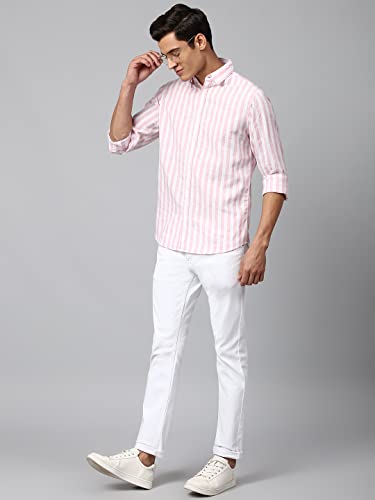 Image of Dennis Lingo Men's Striped Slim Fit Casual Shirt for Men with Spread Collar