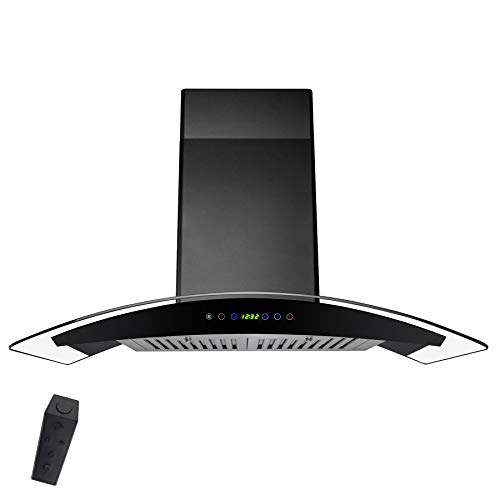 AKDY 30 in. Convertible Wall Mount Range Hood in Black Painted Stainless Steel with Tempered Glass and Remote Control