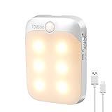 TOMSOO 6-LED Wireless Motion Activated Sensor Light, Contemporary Smart Security Light with Build in Rechargeable Battery, Closet lights, Hallway light for Basement, Stairs, Warm White