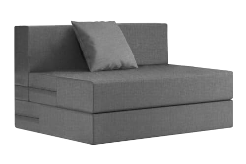 Image of Rosebell One-Person Foldable Sofa Cum Bed | Jute Fabric | 3x6 Ft | Lightweight & Comfortable with One Cushion | Perfect for Home & Office-Grey