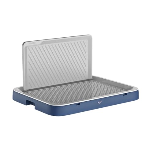 YAKINO犬 トイレトレー ワイド メッシュ 犬用トイレ レギュラー おしゃれ ステップトレー お手入れ簡単 いたずら防止 ドッグトレー 大型 グレー 65x49x5cm (ブルー?,標準+壁付き)