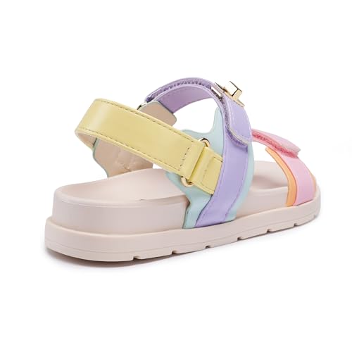 Image of FabKids Girl's Flat Sandals Comfort Adjustable Double Strap Slip on Leather Footbed Sandals for Toddler Little Kid Big Kid