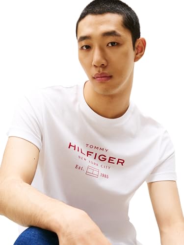 Tommy Hilfiger Camiseta de Manga Corta Hombre Stack Graphic tee con Cuello Redondo, Blanco (White), M