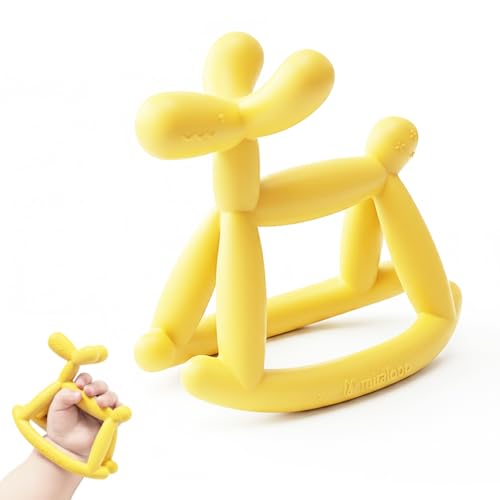 Image of Miraloop Teething Toys for Babies 6-12 Months, Jellydog Never Drop Food Grade Rocking Silicone Teether, Prevent Choking & Odorless Baby Teether, Less Dust and Hair Adhesion, Baby Gift, Light Yellow