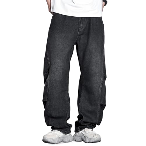 Plus Size Baggy Jeans for Men Oversized Barrel Leg Denim Pants Elastic Waist Wide Leg Hip Hop Jeans Streetwear