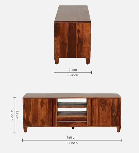 Image of Solid Sheesham Wood TV Unit for Living Room | TV Stand | TV Cabinet with Storage for Living Room and Hotel Furniture (Honey Finish-03)