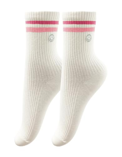 Womens Solid Color Two Stripe Crew Socks Casual Athletic Smiling Face Ankle Socks for women Girls