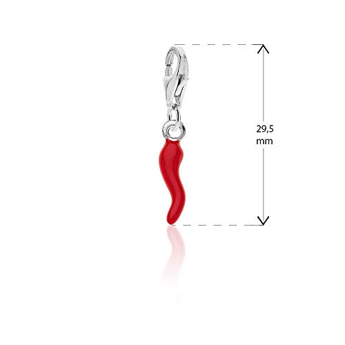 Aka Gioielli® - Charm Anhänger Italienische Rotes Horn 925 Sterling Silber Rhodiniert Glücksbringer für Damen